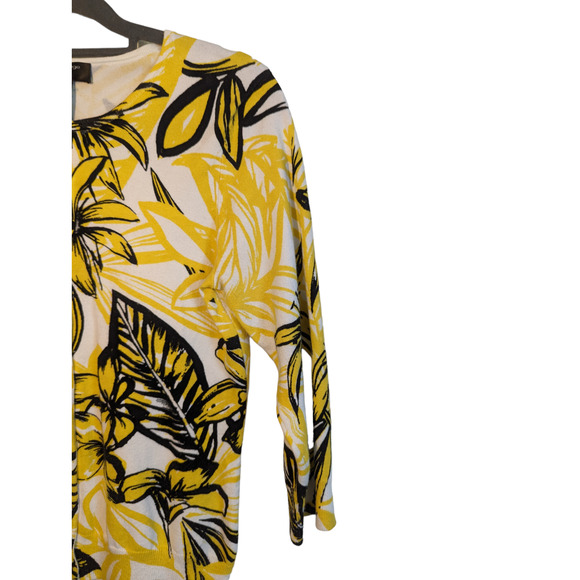 Cable & Gauge Womens Petite Medium PM Yellow Black Sweater Floral Sunny Palm - Picture 7 of 7
